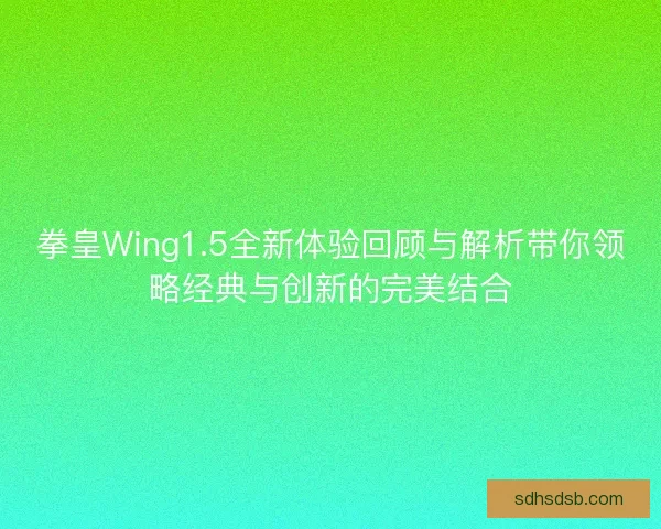 拳皇Wing1.5全新体验回顾与解析带你领略经典与创新的完美结合